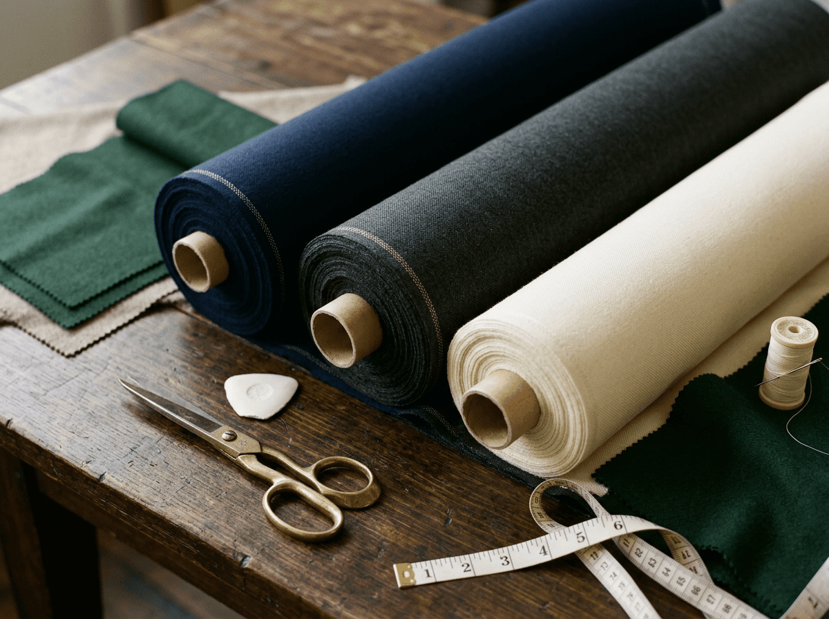Cloth bolts on the table