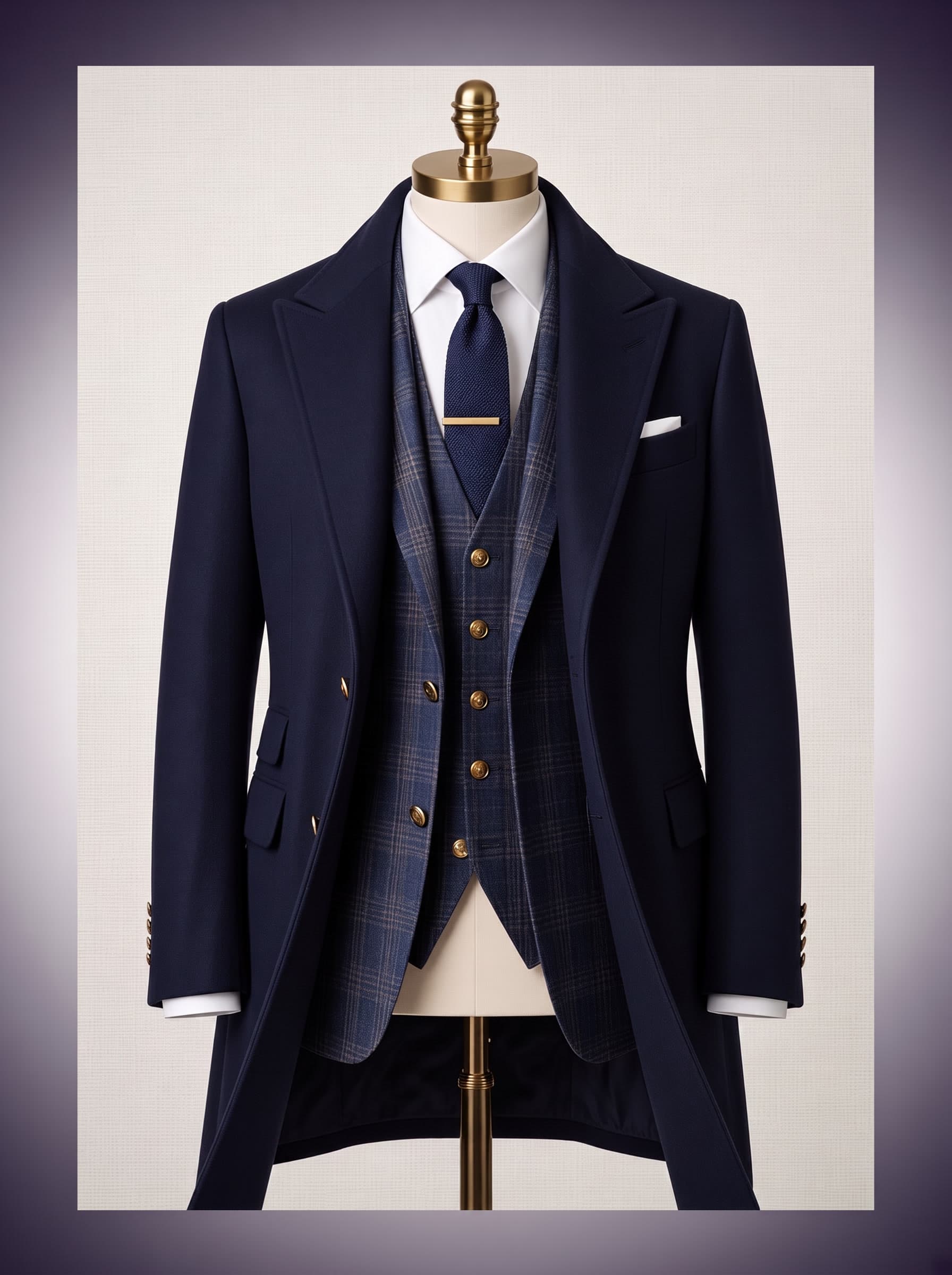 Bespoke L&S three-piece suit and overcoat on an atelier form