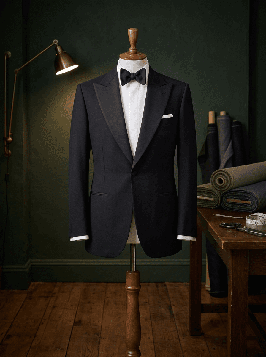 Dinner jacket on the dummy, peak lapel